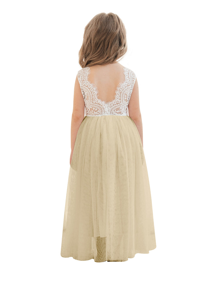 Robe Blanche Trapèze en Tulle et Dentelle Jusqu'À la Cheville