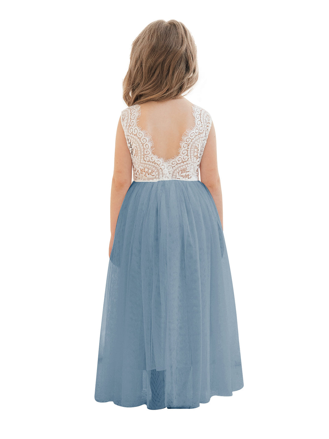 Robe Blanche Trapèze en Tulle et Dentelle Jusqu'À la Cheville