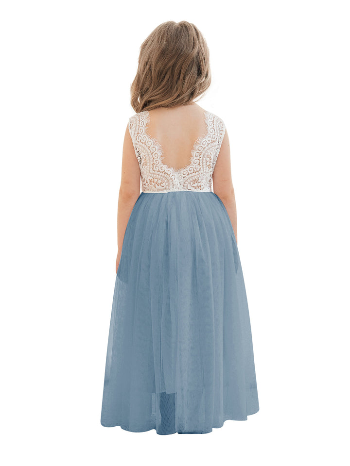 Robe Blanche Trapèze en Tulle et Dentelle Jusqu'À la Cheville