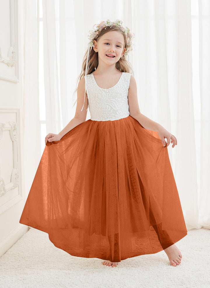 Robe Blanche Trapèze en Tulle et Dentelle Jusqu'À la Cheville