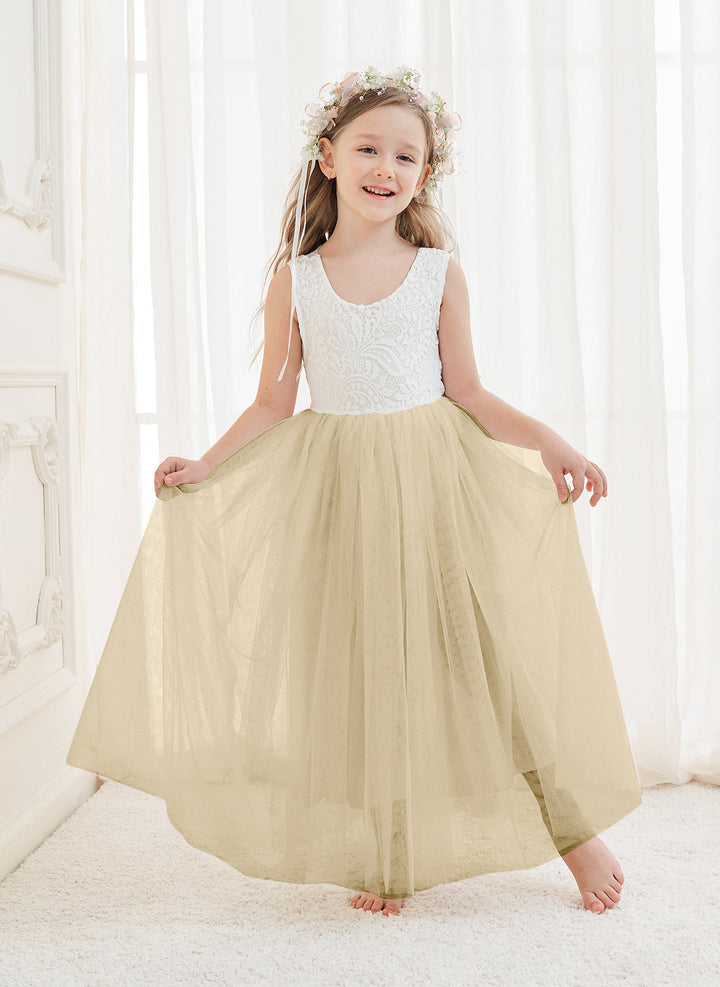 Robe Blanche Trapèze en Tulle et Dentelle Jusqu'À la Cheville
