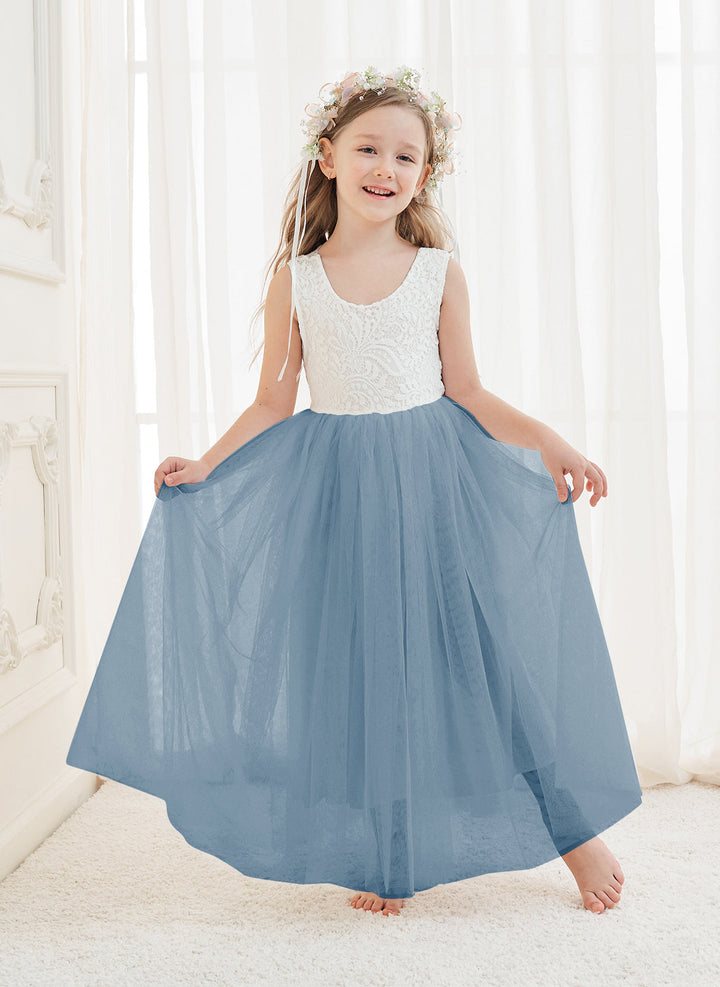 Robe Blanche Trapèze en Tulle et Dentelle Jusqu'À la Cheville