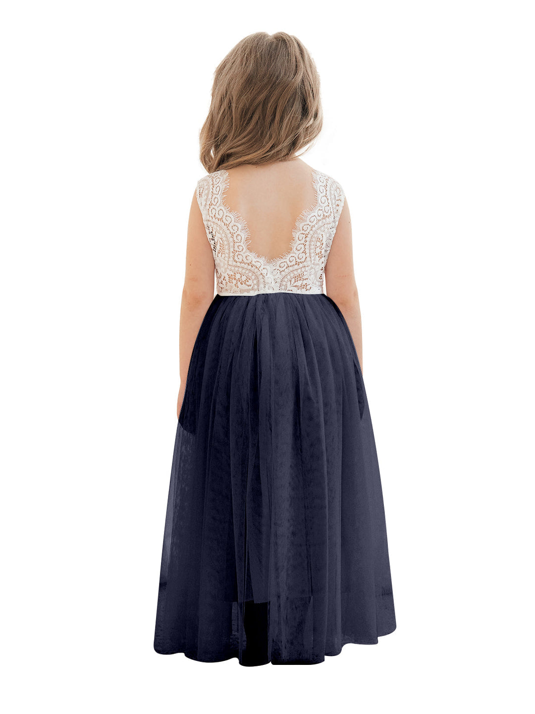Robe Blanche Trapèze en Tulle et Dentelle Jusqu'À la Cheville