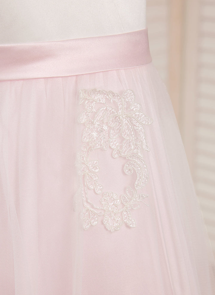 Robe Rose en Tulle Satiné Coupe A Jusqu'À la Cheville