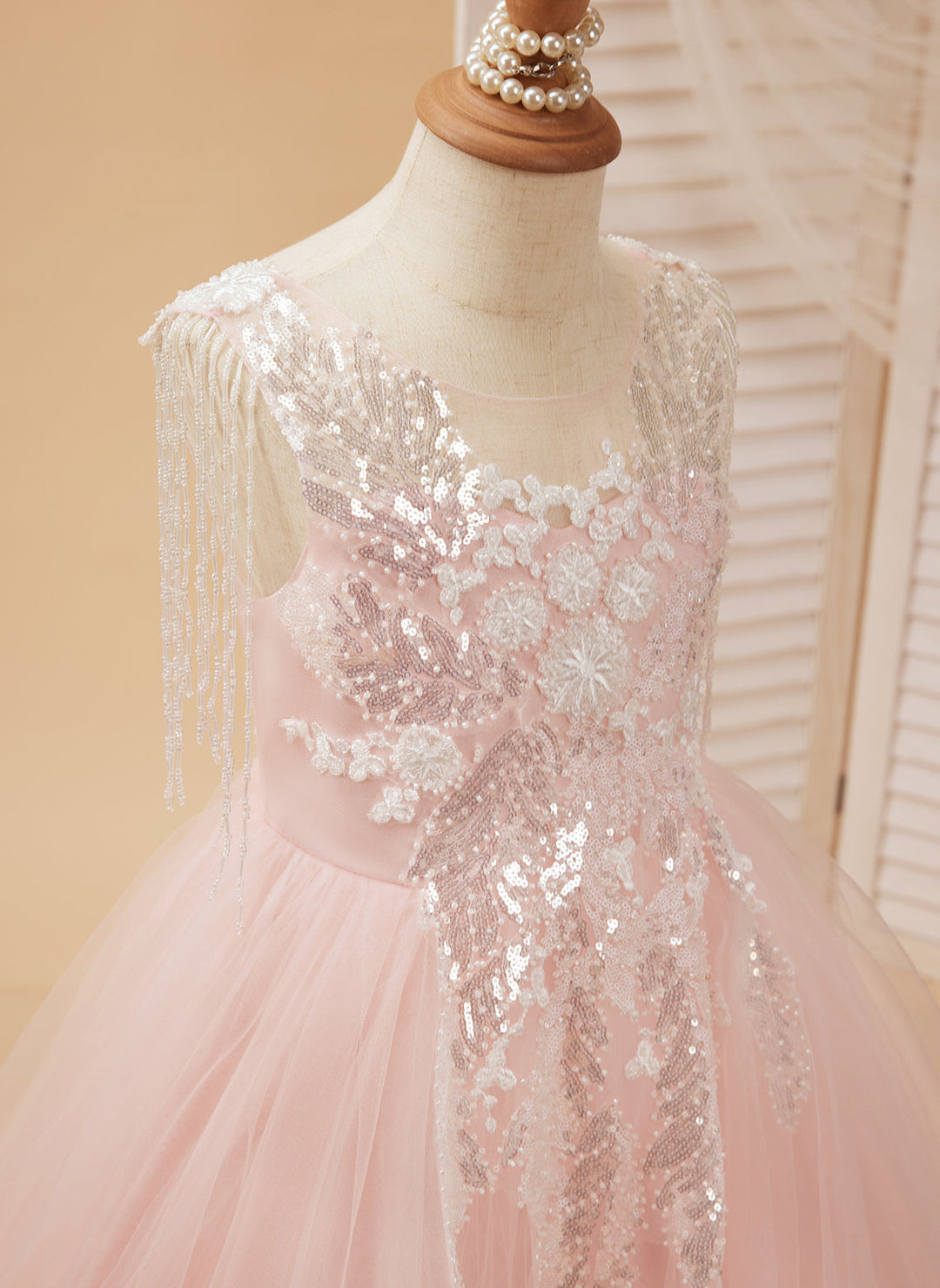 Robe de Bal/Princesse en Satin et Tulle Rose Longue Au Sol pour Fille