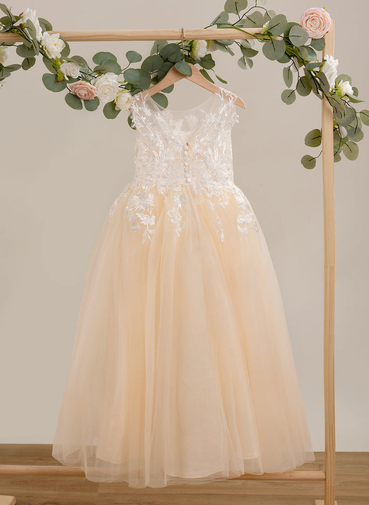 Robe Rose Longue en Tulle et Dentelle Coupe A