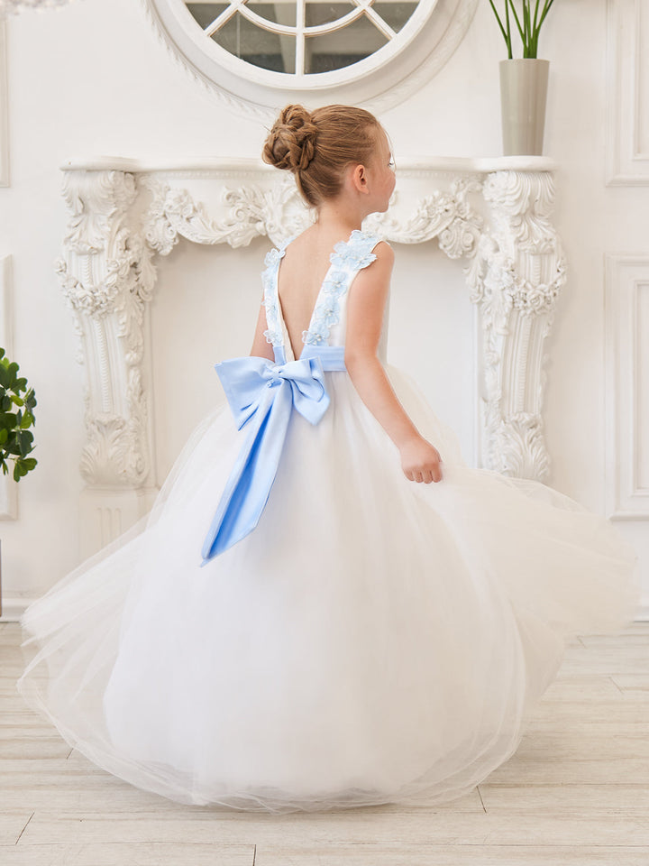 Robe de Bal/Princesse en Tulle à Fleurs 3D, Longueur Au Sol, Couleur Ivoire, pour Demoiselle D'Honneur
