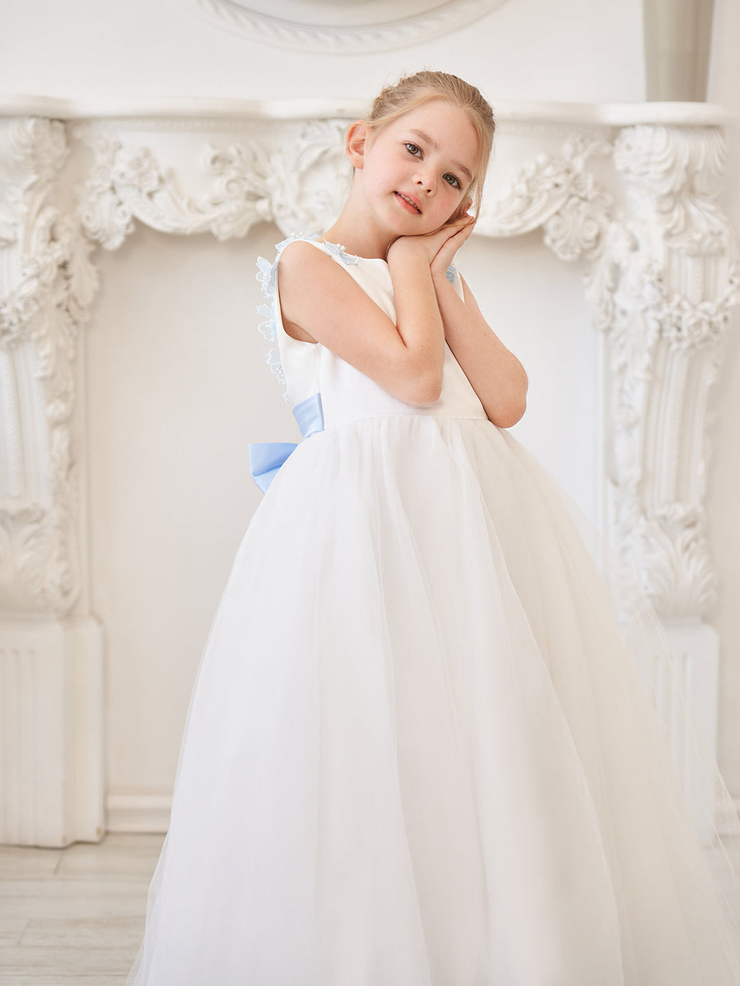 Robe de Bal/Princesse en Tulle à Fleurs 3D, Longueur Au Sol, Couleur Ivoire, pour Demoiselle D'Honneur