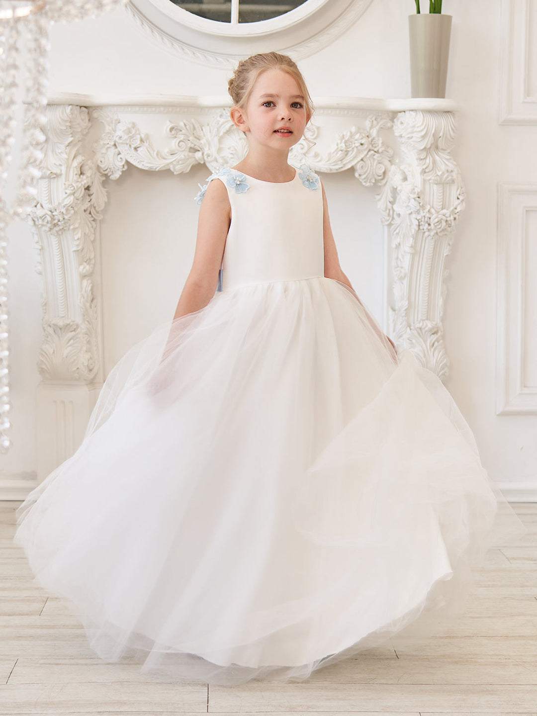 Robe de Bal/Princesse en Tulle à Fleurs 3D, Longueur Au Sol, Couleur Ivoire, pour Demoiselle D'Honneur