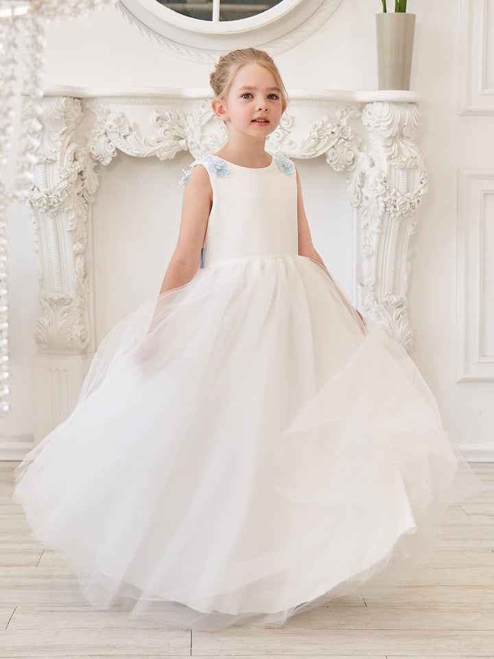 Robe de Bal/Princesse en Tulle à Fleurs 3D, Longueur Au Sol, Couleur Ivoire, pour Demoiselle D'Honneur