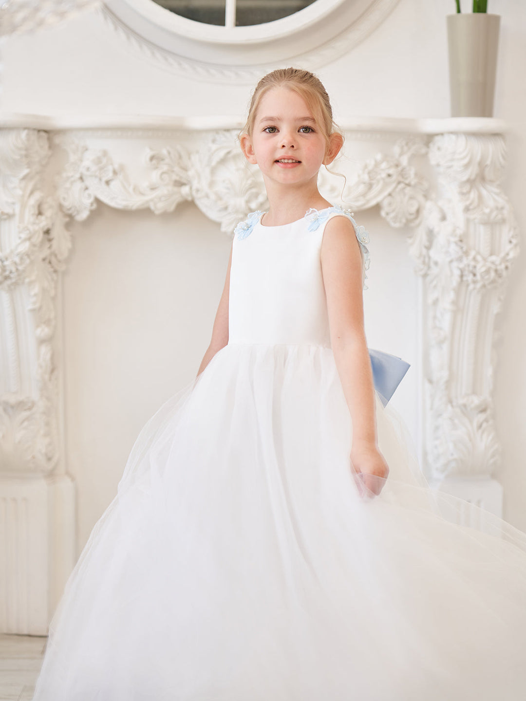 Robe de Bal/Princesse en Tulle à Fleurs 3D, Longueur Au Sol, Couleur Ivoire, pour Demoiselle D'Honneur