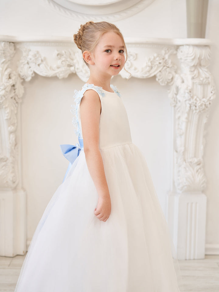 Robe de Bal/Princesse en Tulle à Fleurs 3D, Longueur Au Sol, Couleur Ivoire, pour Demoiselle D'Honneur