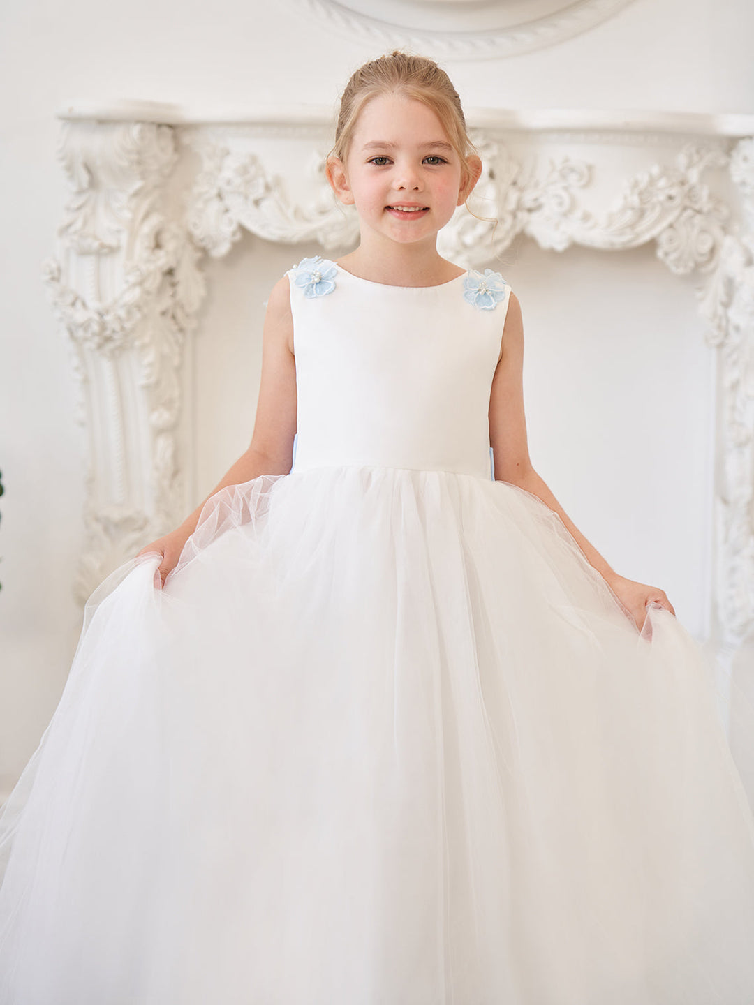 Robe de Bal/Princesse en Tulle à Fleurs 3D, Longueur Au Sol, Couleur Ivoire, pour Demoiselle D'Honneur