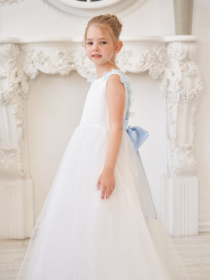 Robe de Bal/Princesse en Tulle à Fleurs 3D, Longueur Au Sol, Couleur Ivoire, pour Demoiselle D'Honneur