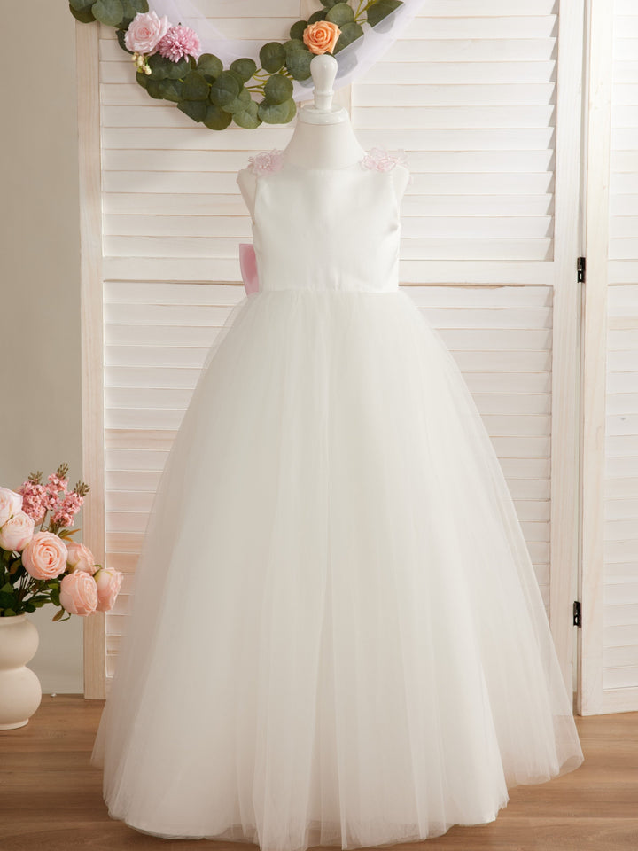 Robe de Bal/Princesse en Tulle à Fleurs 3D, Longueur Au Sol, Couleur Ivoire, pour Demoiselle D'Honneur