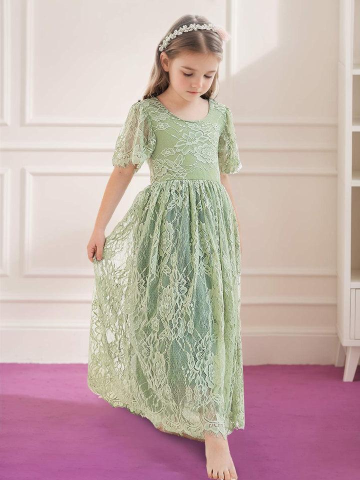 Robe de Demoiselle D'Honneur Style Bohème Ivoire en Dentelle Coupe A Longueur Cheville