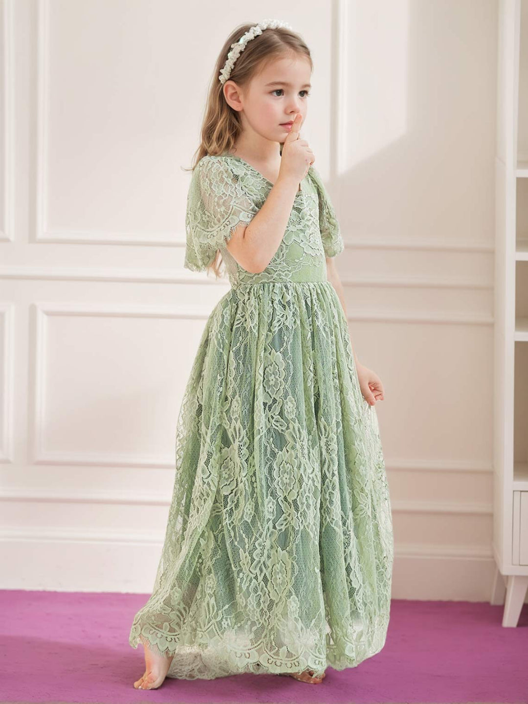 Robe de Demoiselle D'Honneur Style Bohème Ivoire en Dentelle Coupe A Longueur Cheville