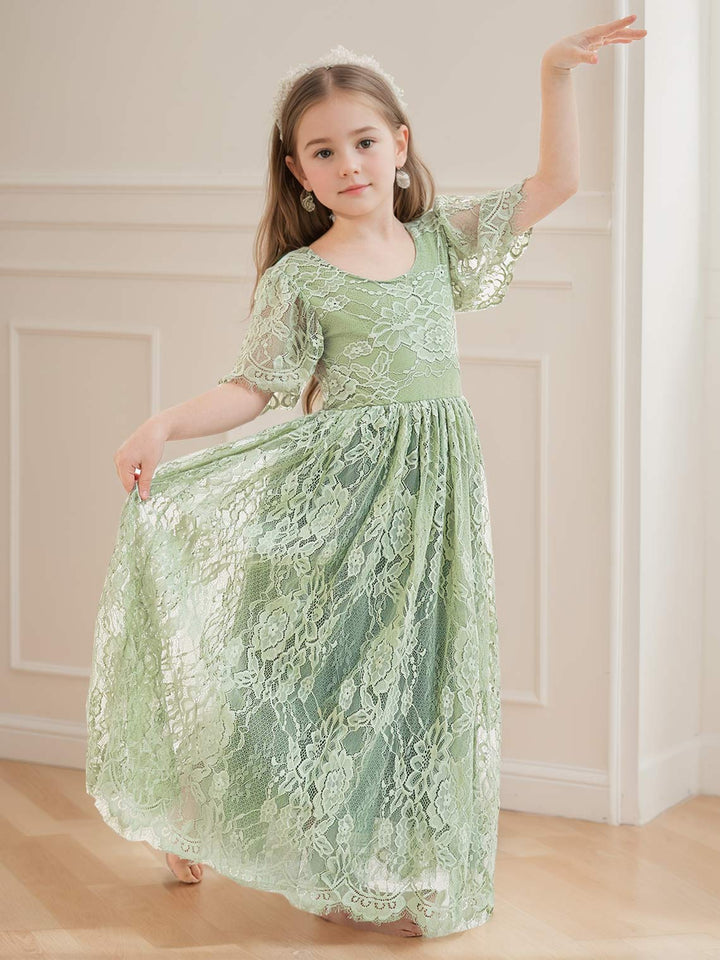 Robe de Demoiselle D'Honneur Style Bohème Ivoire en Dentelle Coupe A Longueur Cheville