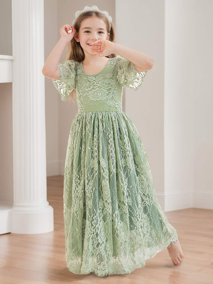 Robe de Demoiselle D'Honneur Style Bohème Ivoire en Dentelle Coupe A Longueur Cheville
