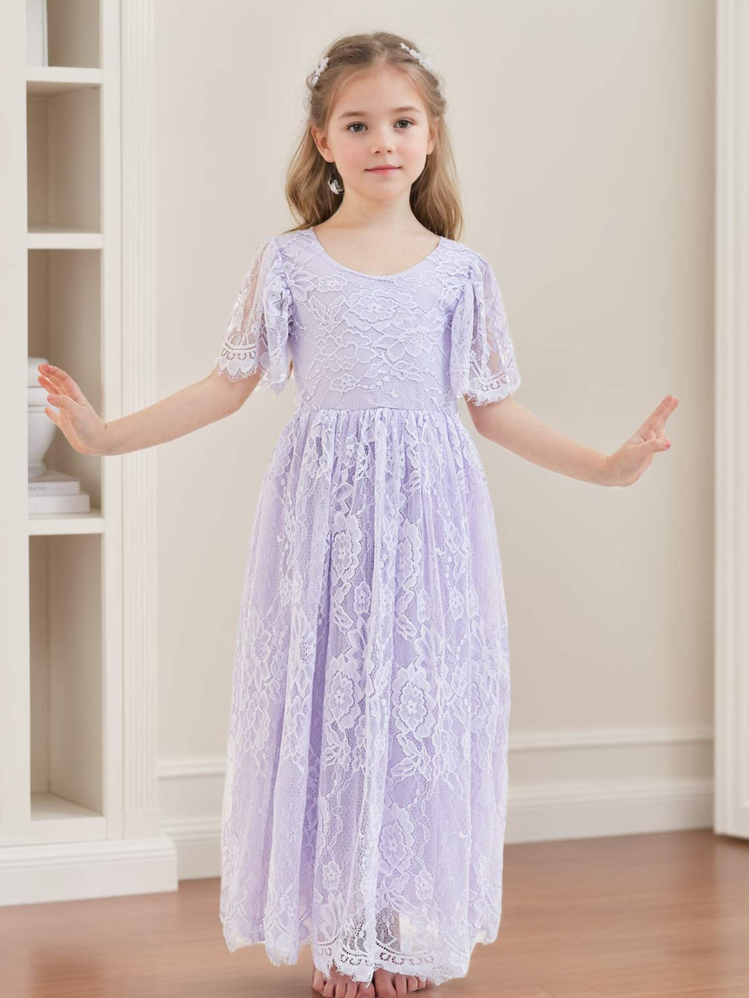 Robe de Demoiselle D'Honneur Style Bohème Ivoire en Dentelle Coupe A Longueur Cheville