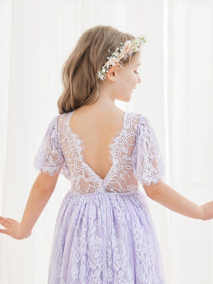 Robe de Demoiselle D'Honneur Style Bohème Ivoire en Dentelle Coupe A Longueur Cheville