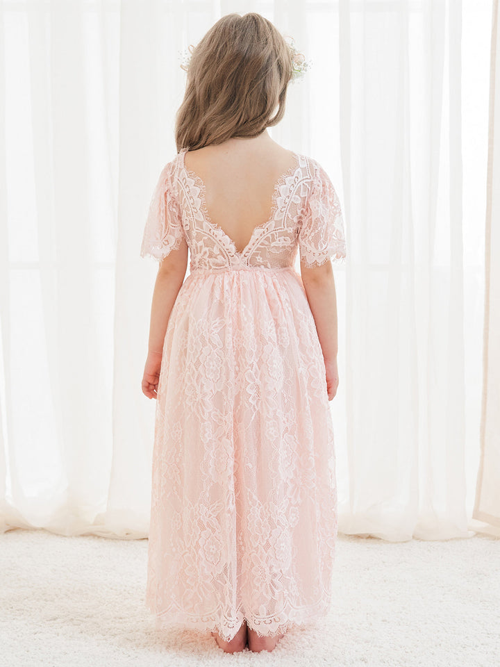 Robe de Demoiselle D'Honneur Style Bohème Ivoire en Dentelle Coupe A Longueur Cheville