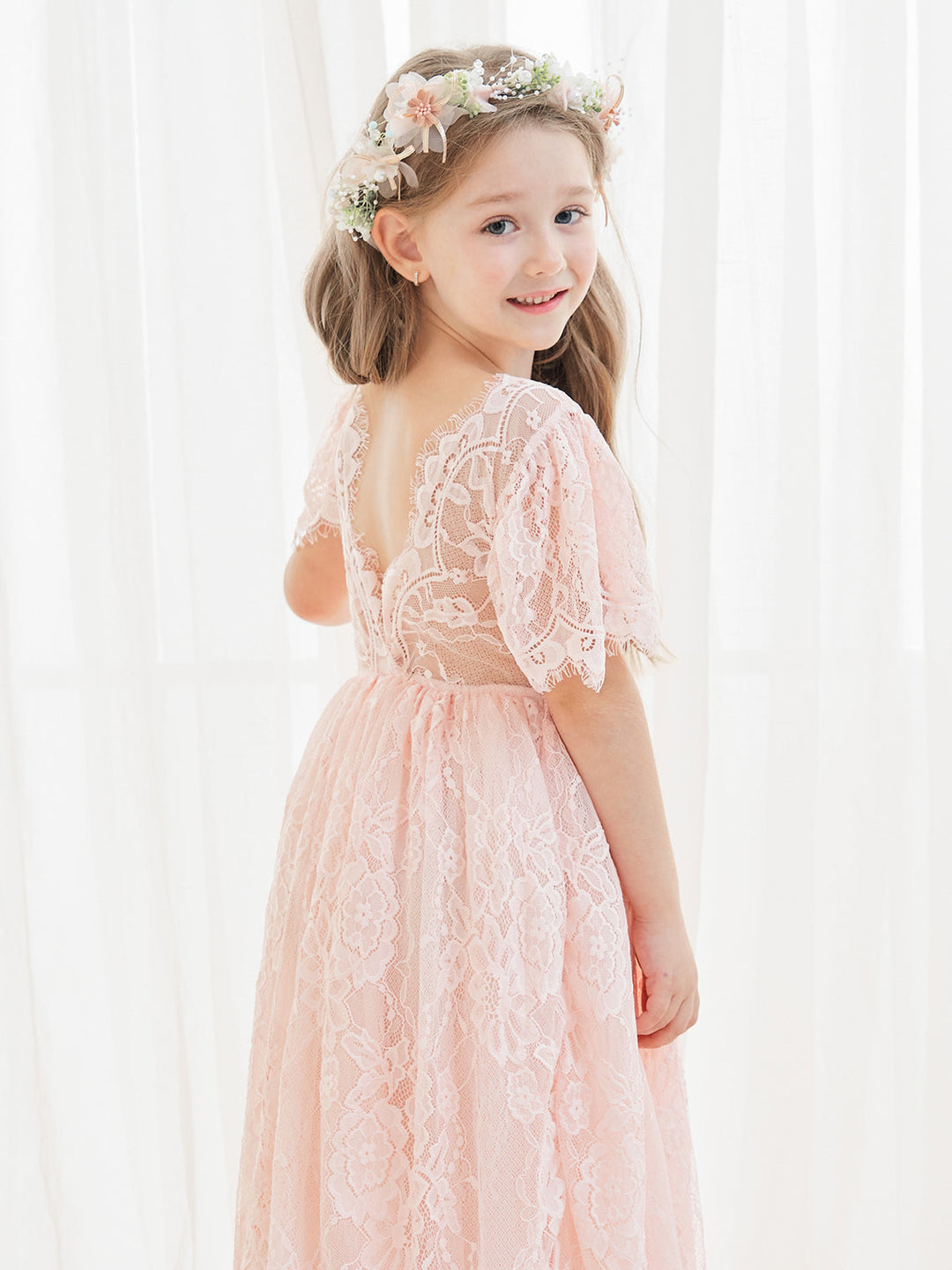 Robe de Demoiselle D'Honneur Style Bohème Ivoire en Dentelle Coupe A Longueur Cheville