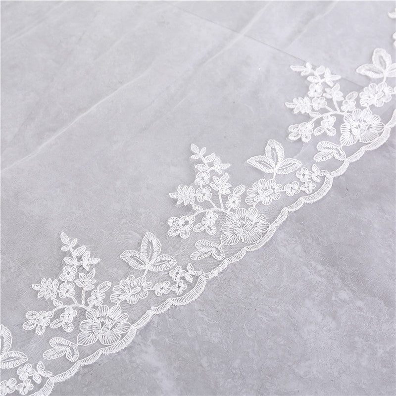 Voile de Mariée en Dentelle à Un Niveau avec Appliques