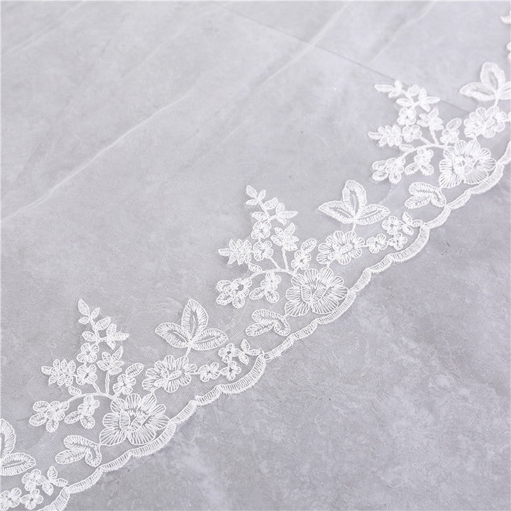 Voile de Mariée en Dentelle à Un Niveau avec Appliques