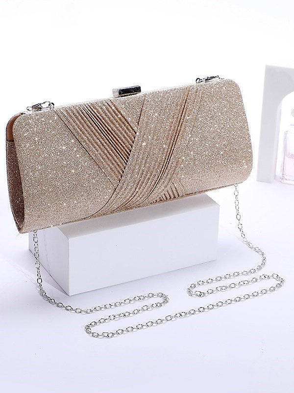 Polyester Solid Couleur Glitter Chain Clutches