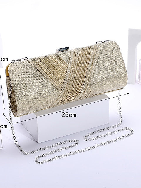 Polyester Solid Couleur Glitter Chain Clutches