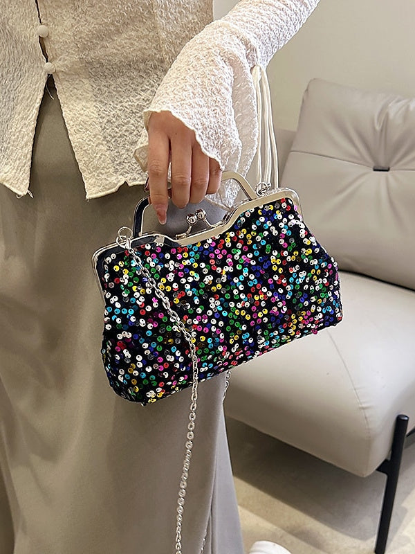 Pochettes Synthétiques à Paillettes de Couleur Unie Anti-Poussière de Grande Capacité