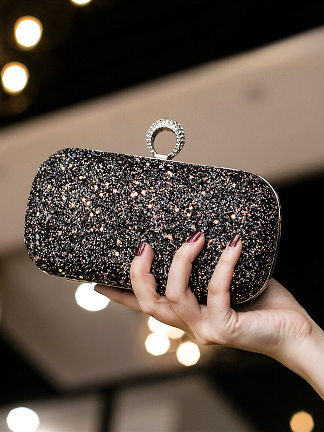 PU Leather Lightweight Large Capacity Durable Solid Couleur Strass Clutch Bags