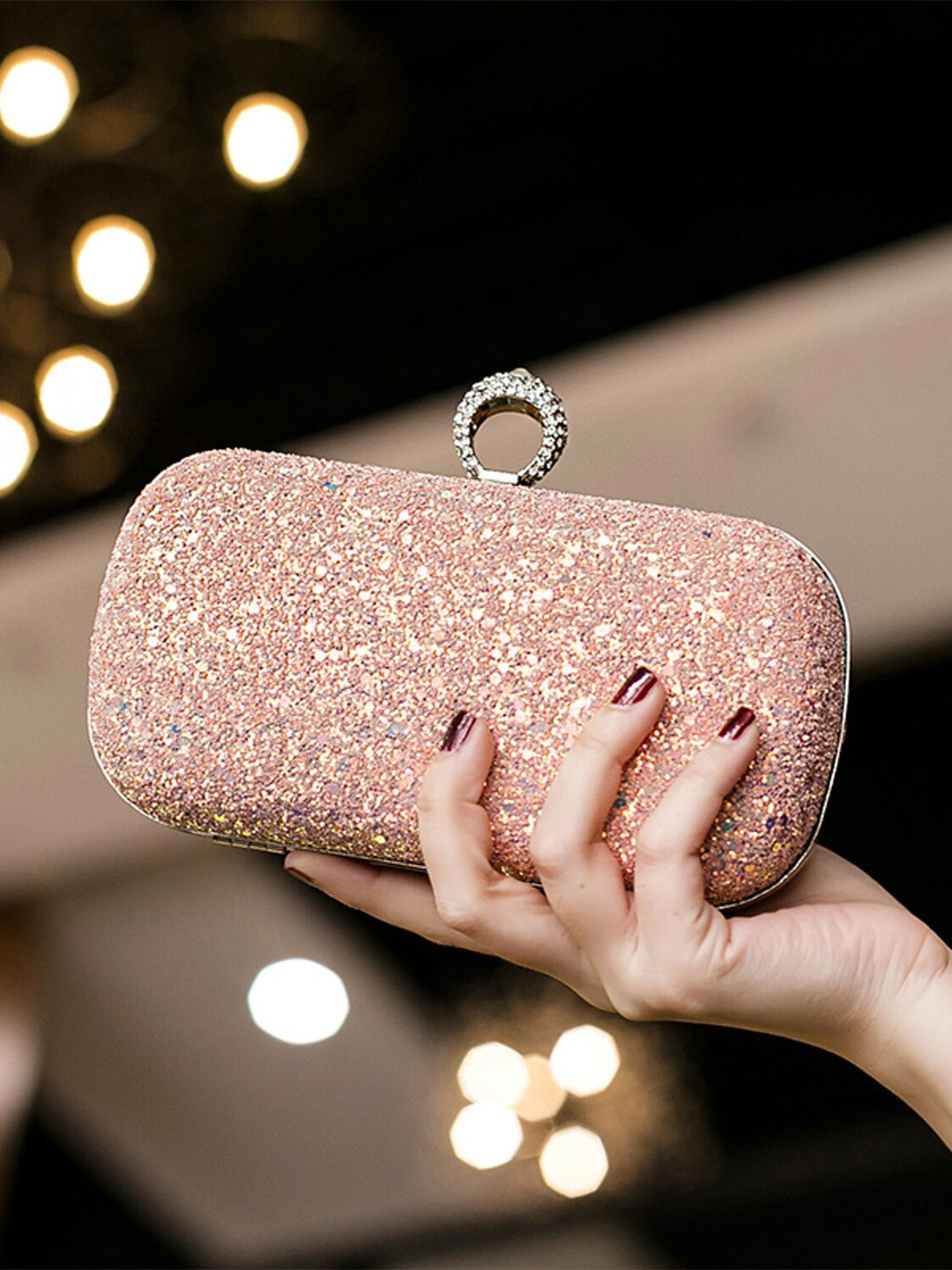 PU Leather Lightweight Large Capacity Durable Solid Couleur Strass Clutch Bags