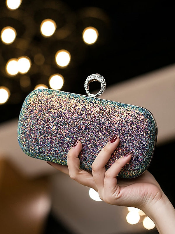 PU Leather Lightweight Large Capacity Durable Solid Couleur Strass Clutch Bags