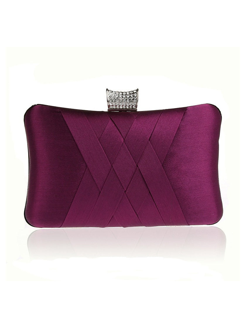 Pochettes de Soirée de Mariage en Cuir Pu et Soie avec Cristaux Unis