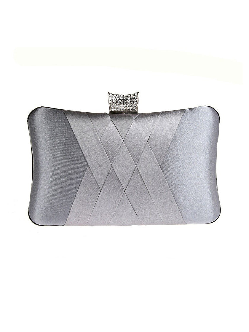 Pochettes de Soirée de Mariage en Cuir Pu et Soie avec Cristaux Unis