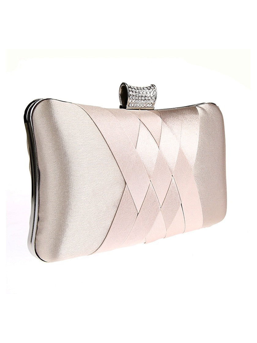 Pochettes de Soirée de Mariage en Cuir Pu et Soie avec Cristaux Unis