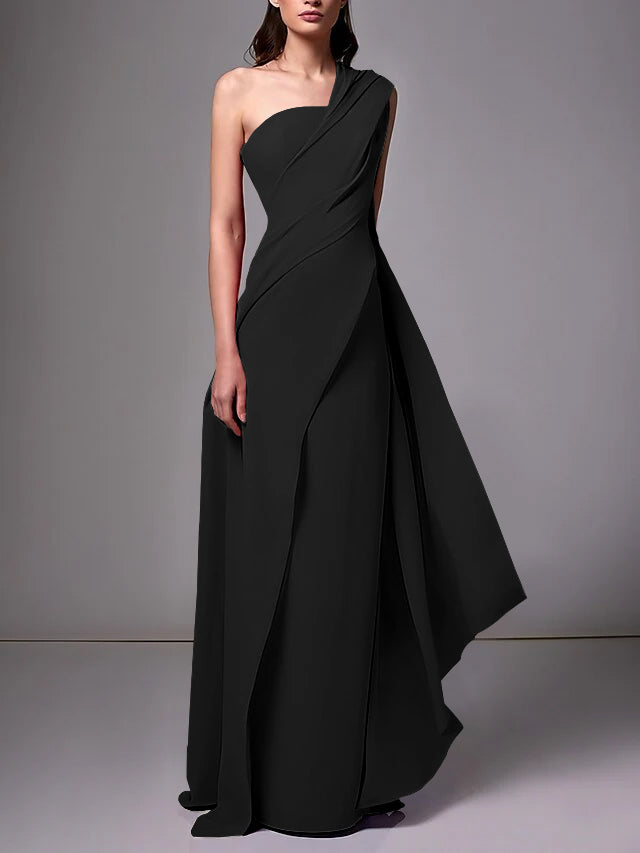 Robe de Soirée Fourreau/Colonne à Une Épaule Sans Manches avec Plis Froncés