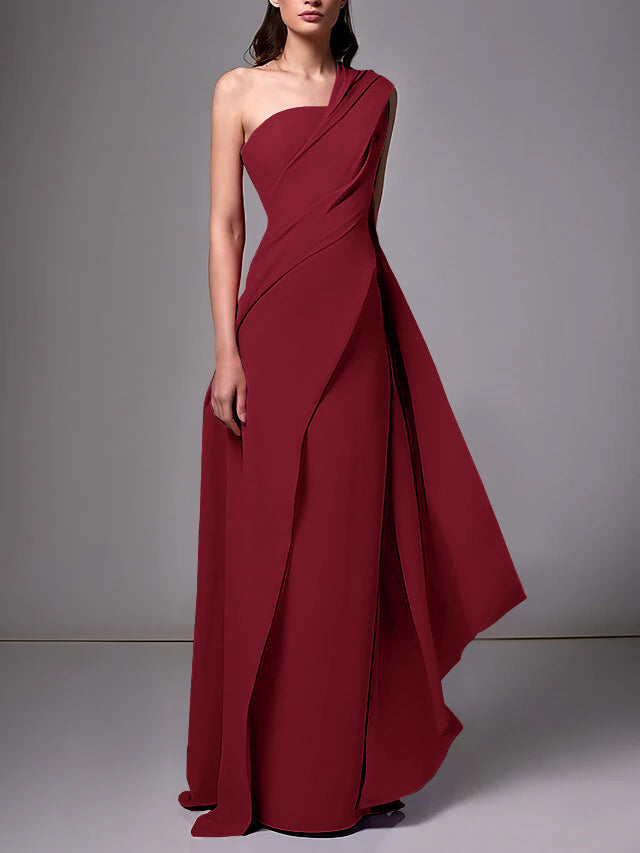 Robe de Soirée Fourreau/Colonne à Une Épaule Sans Manches avec Plis Froncés