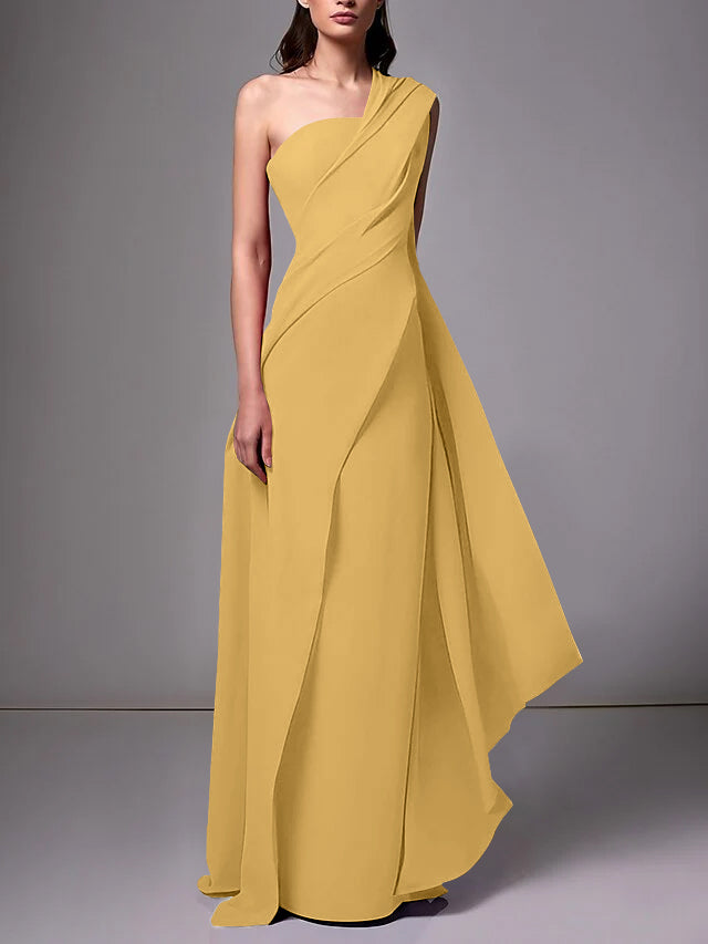 Robe de Soirée Fourreau/Colonne à Une Épaule Sans Manches avec Plis Froncés