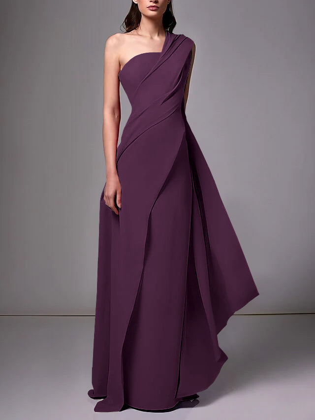 Robe de Soirée Fourreau/Colonne à Une Épaule Sans Manches avec Plis Froncés