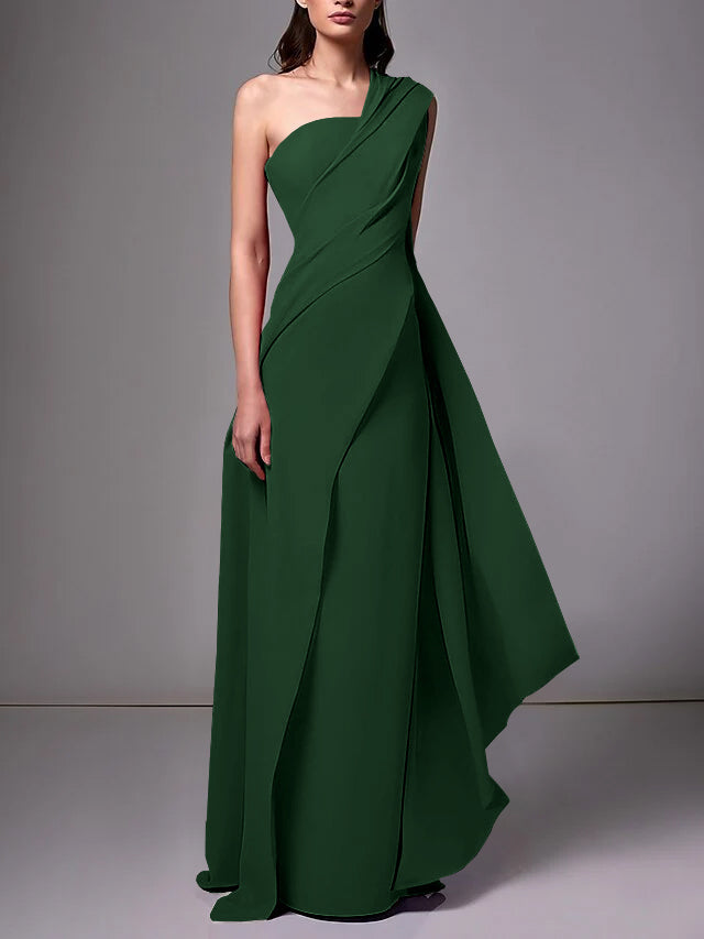 Robe de Soirée Fourreau/Colonne à Une Épaule Sans Manches avec Plis Froncés