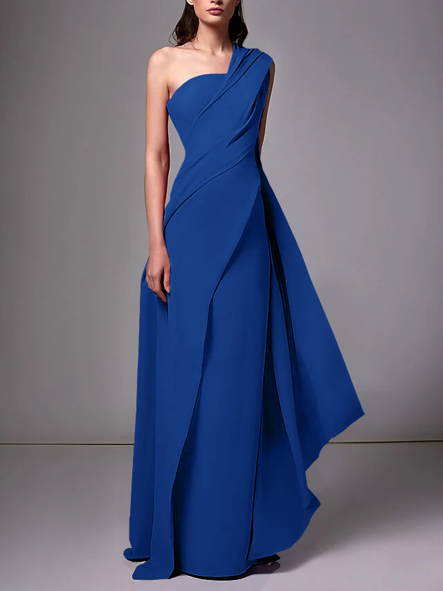 Robe de Soirée Fourreau/Colonne à Une Épaule Sans Manches avec Plis Froncés