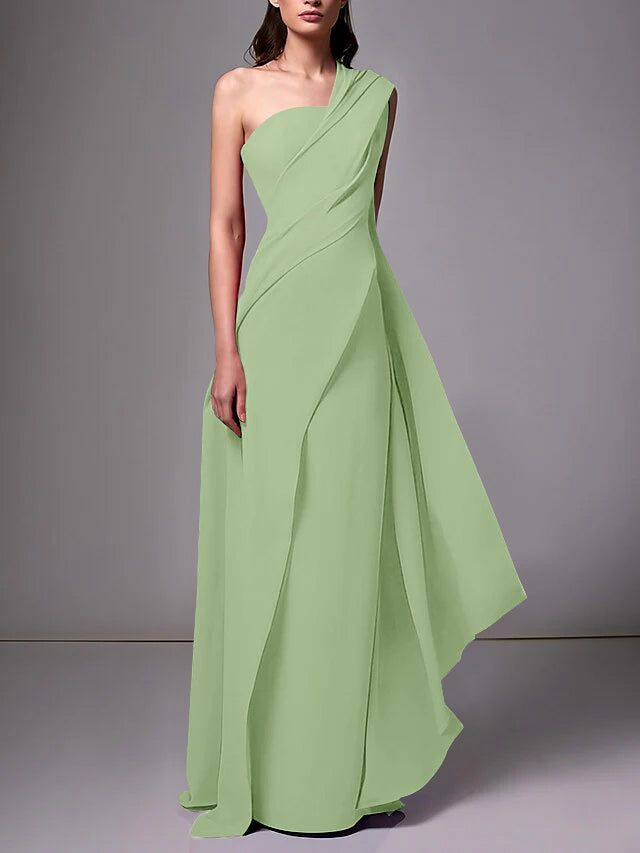 Robe de Soirée Fourreau/Colonne à Une Épaule Sans Manches avec Plis Froncés