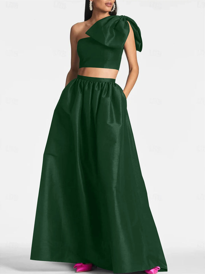 Robe de Mariée A-Line/Princess Asymétrique à Une Épaule, Longueur Au Sol, Sans Manches, en Satin avec Nœud(S) de Poche