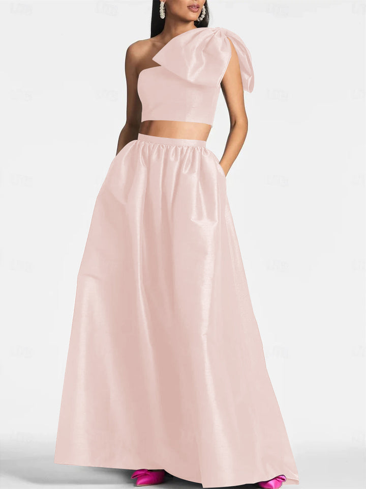 Robe de Mariée A-Line/Princess Asymétrique à Une Épaule, Longueur Au Sol, Sans Manches, en Satin avec Nœud(S) de Poche