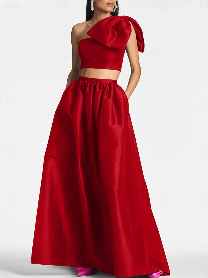Robe de Mariée A-Line/Princess Asymétrique à Une Épaule, Longueur Au Sol, Sans Manches, en Satin avec Nœud(S) de Poche