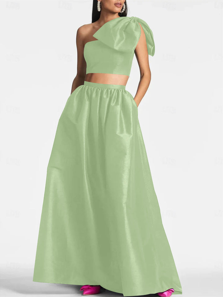 Robe de Mariée A-Line/Princess Asymétrique à Une Épaule, Longueur Au Sol, Sans Manches, en Satin avec Nœud(S) de Poche