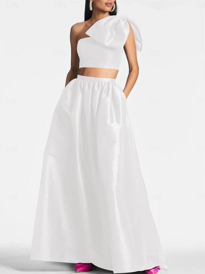 Robe de Mariée A-Line/Princess Asymétrique à Une Épaule, Longueur Au Sol, Sans Manches, en Satin avec Nœud(S) de Poche